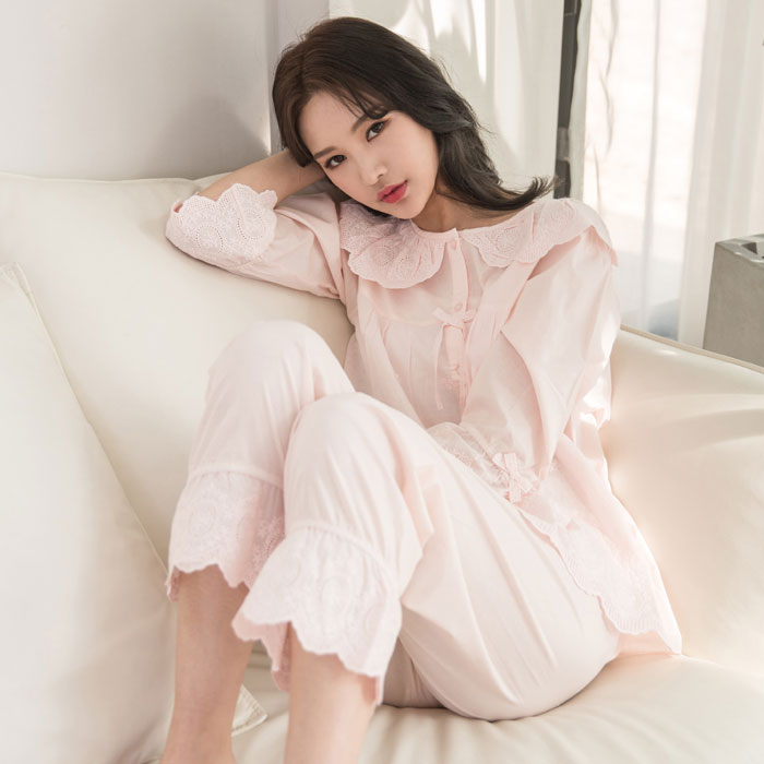 여성잠옷 안젤리카-1 순면 8부소매 상하세트 (핑크)
