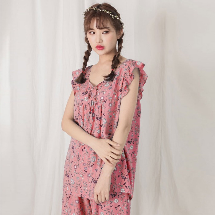 여성잠옷 단델리온 레이온 민소매 상하세트 (핑크)