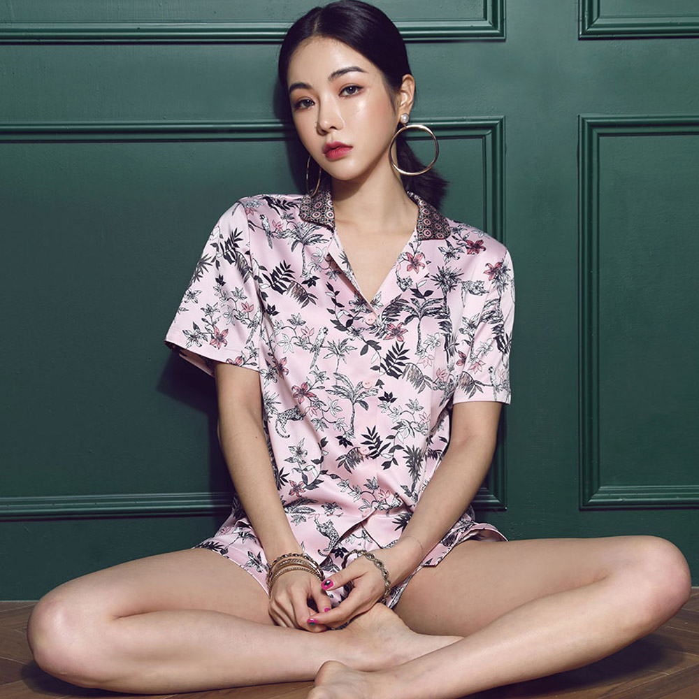 여성잠옷 세레네티2 실크 반팔 상하세트 (셔츠/핑크)